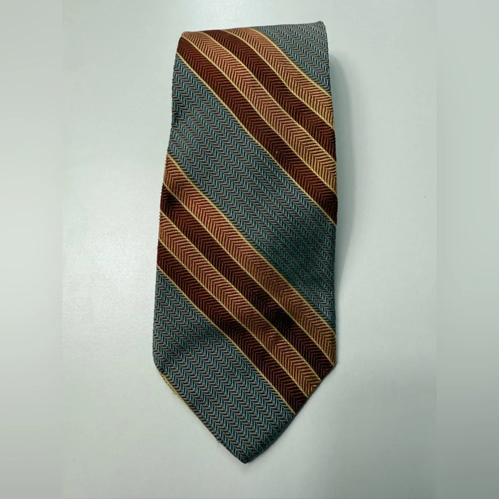 Striped Men's Tie in Blue and Burnt Orange